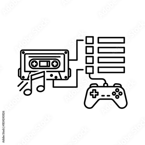 Retro Gaming Music & Playlist Concept with Cassette and Gamepad