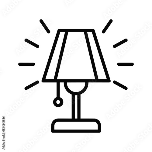 Outline Table Lamp Icon with Light Rays
