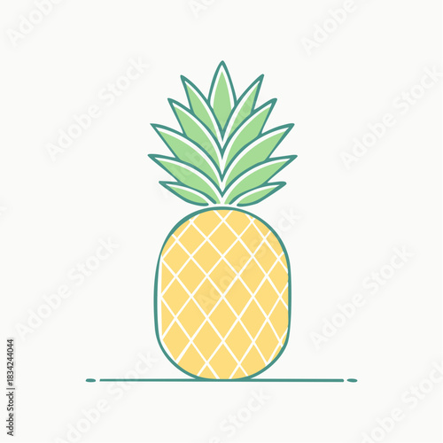 Simple Stylized Pineapple Icon with Green Leaves and Yellow Body on White Background
