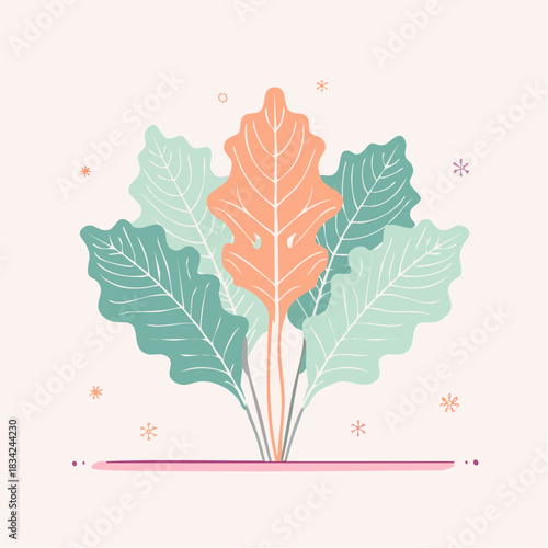 Stylized Pastel Leafy Bush With Geometric Accents Against A Light Cream Background And Soft Lighting