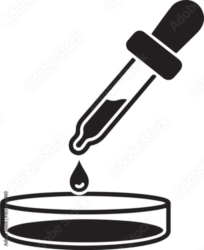 Dropper dispensing a single liquid drop into a petri dish vector icon representing scientific research and laboratory work