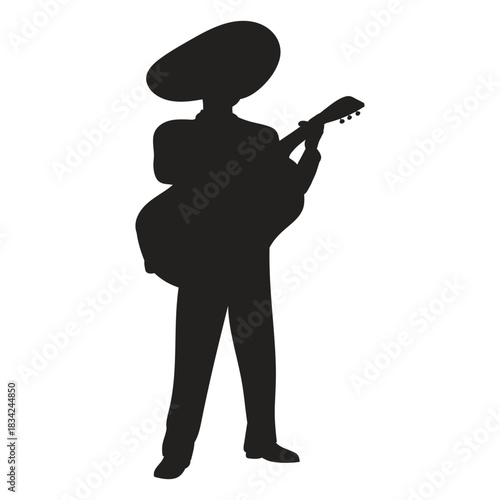 Mariachi guitar player silhouette