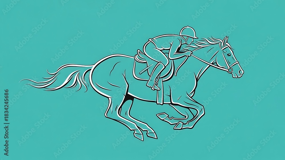 Fototapeta premium Horse racing illustration vector graphic design equestrian sport thoroughbred jockey ride