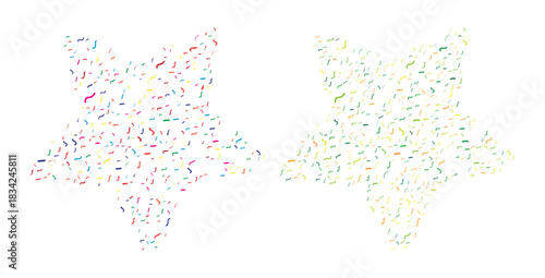 Two star shapes filled with colorful confetti streamers