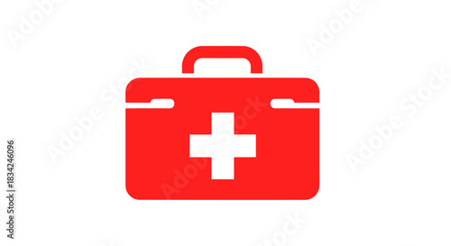 Red First Aid Kit Icon with White Cross Symbol.