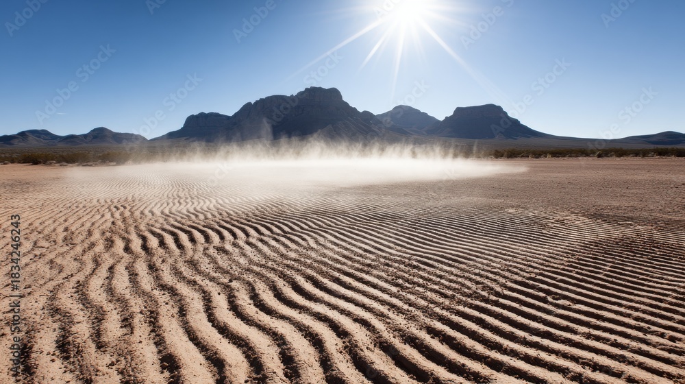 Naklejka premium tennessine. Desert landscape with heat waves distorting the view of distant mountains. travel magazines, destination branding, designed for travel destination branding, used by health educators.