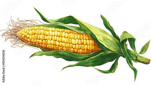 Vector illustration of a rustic ear of corn with the husk
