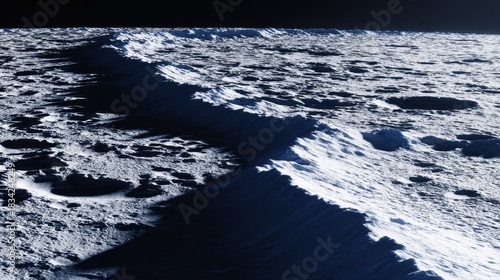 tennessine. Detailed view of the icy, cratered surface of a moon in deep space. STEM education sheets, lab safety posters, designed for biotech research communications.