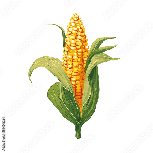 Vector illustration of a rustic ear of corn with the husk