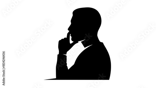 Thinking person silhouette vector, simple shapes, clean contours, isolated black and white design, conceptual idea symbol
