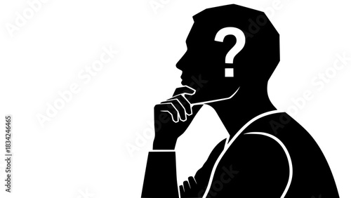Thinking person silhouette vector, simple shapes, clean contours, isolated black and white design, conceptual idea symbol