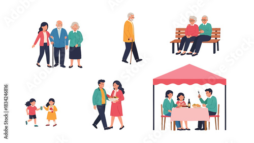 Diverse multigenerational familyevent illustrations and vector art showing different ages people and relationships
