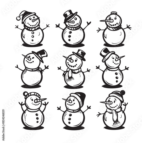Doodle snowman. Decorative element for Christmas,