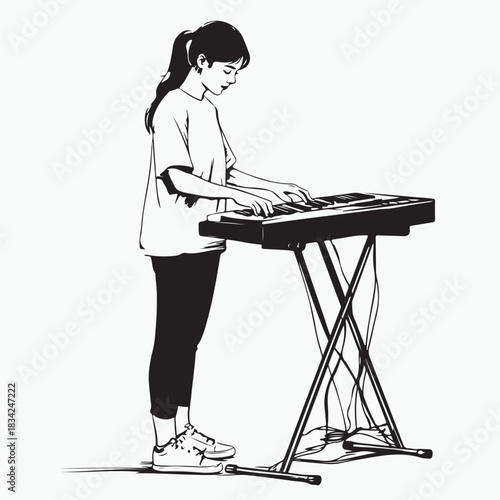woman standing playing keyboard