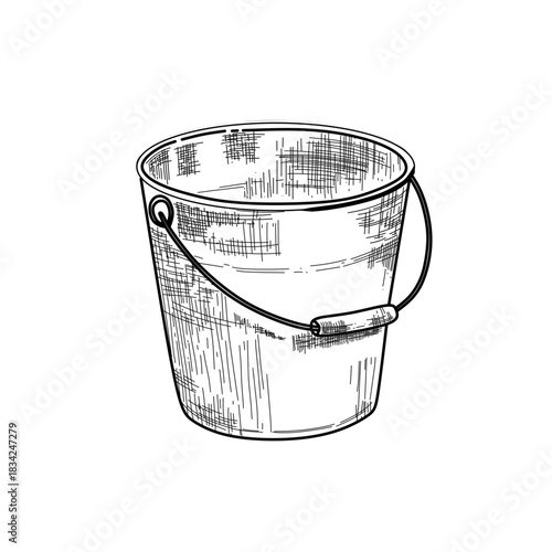 hand drawn bucket pail container handle home line art vector illustration