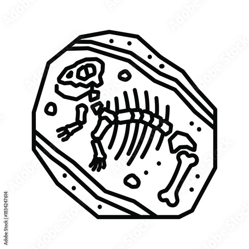 Dinosaur Fossil in Rock Outline Icon
