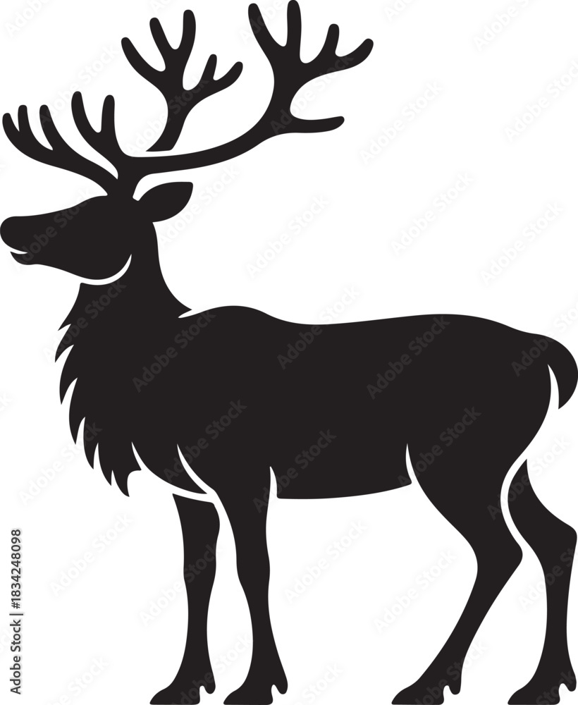 Fototapeta premium Deer with large antlers standing, isolated simple graphic design