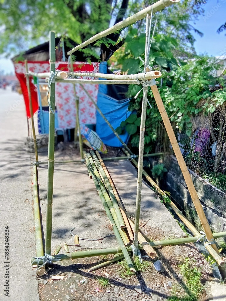 Fototapeta premium A bamboo structure on the street of an Asian country. 