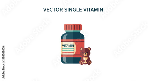 Vector Illustration of a Vitamin Bottle with a Teddy Bear Gummy.