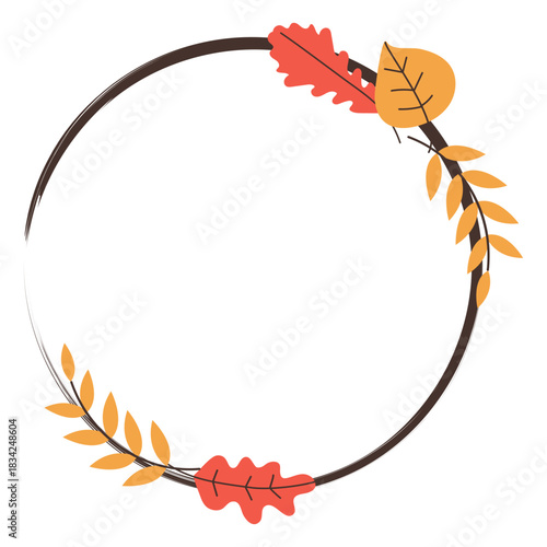 Circle autumn leaves frame