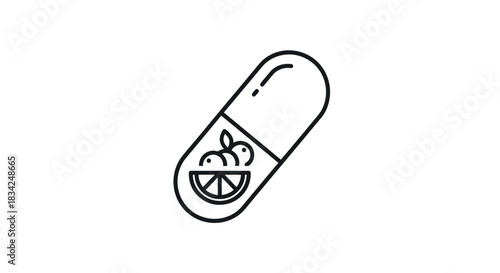 Nutritional supplement capsule icon with fruit vitamin concept.