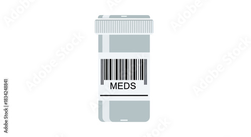 White Plastic Pill Bottle with Barcode and MEDS Label.