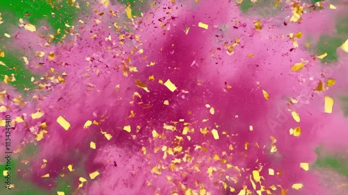 Pink Dust and Confetti Bursting on Green Screen Background