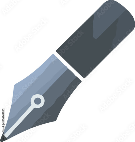 Ink pen nib vector illustration with a grey and blue color scheme, ideal for writing and education themes