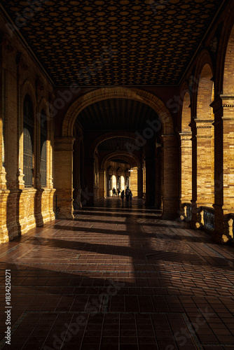 scenes from Plaza de Espana in the medieval city of Seville Spain