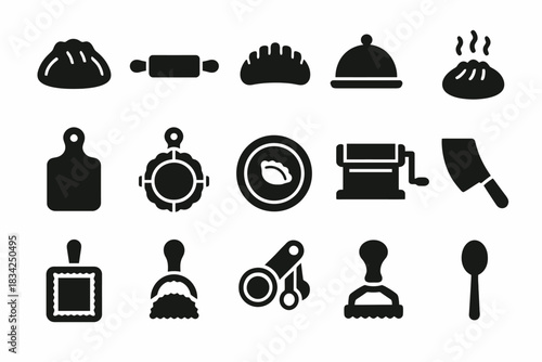 Silhouette icons of baking utensils and tools for culinary enthusiasts