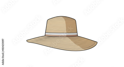 Elegant Beige Straw Sun Hat with Wide Brim.