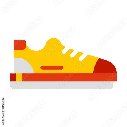 Bright yellow and red sneaker icon for back to school and athletic activities