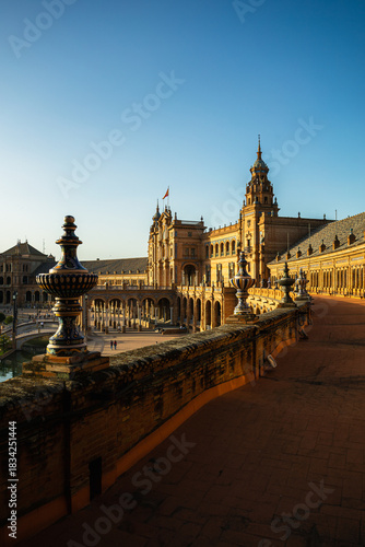 scenes from Plaza de Espana in the medieval city of Seville Spain