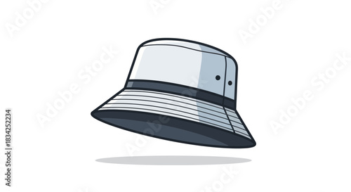 Stylish White Bucket Hat with Black Band and Details.