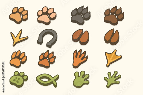Collection of animal footprints and prints from various species