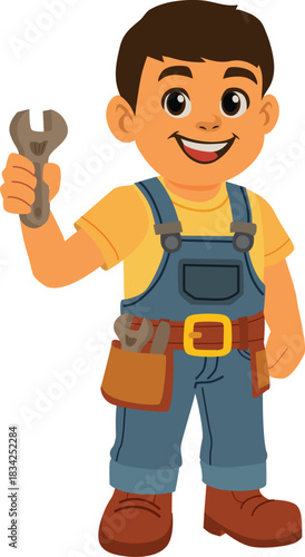 handy man repair worker cartoon character flat style