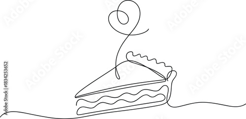 Single line drawing of a slice of layered cake dessert