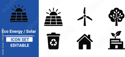 Sustainable Icons: A collection of clean and modern icons representing renewable energy sources and environmental consciousness, against a backdrop. 