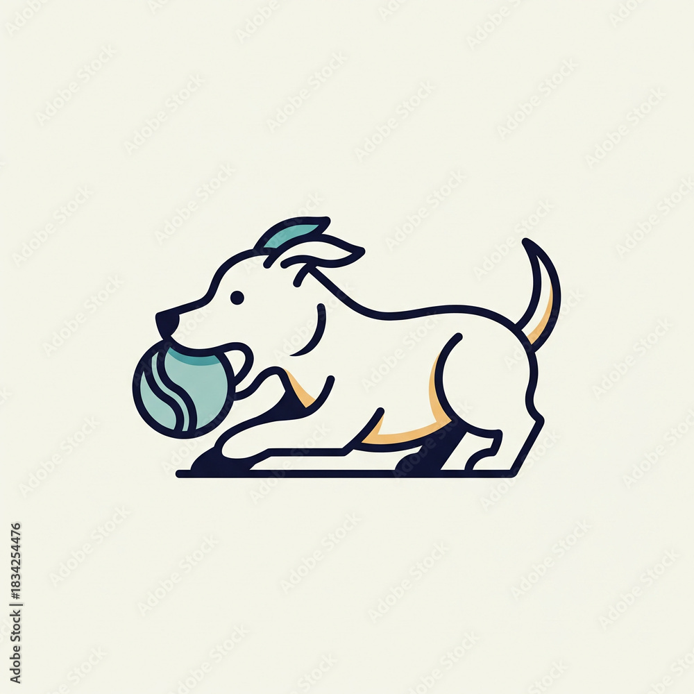 Fototapeta premium Icon of a dog biting a ball