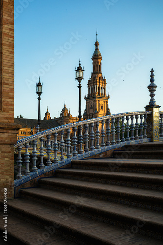scenes from Plaza de Espana in the medieval city of Seville Spain