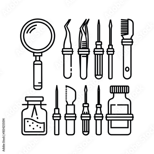 Precision Hand Tools and Supplies Icon Set