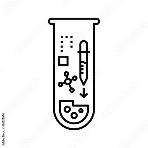 Science Test Tube Experiment Icon with Pipette, Molecule, and Liquid Reaction