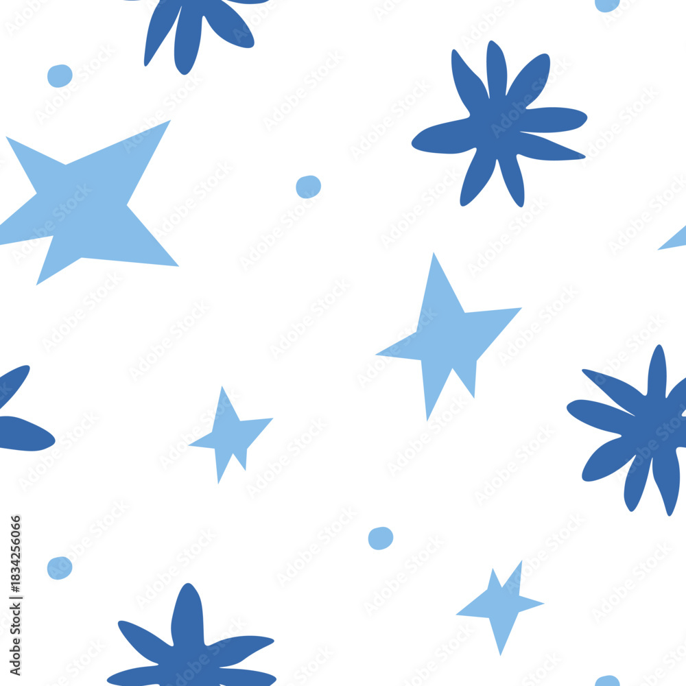 Obraz premium Vector seamless pattern with Christmas blue elements on an isolated white background. Animalistic and botanical print in a modern flat style with horses.