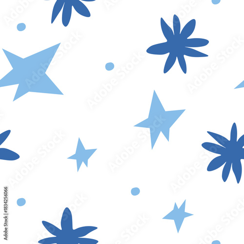 Vector seamless pattern with Christmas blue elements on an isolated white background. Animalistic and botanical print in a modern flat style with horses.