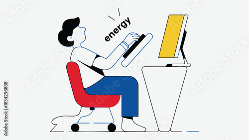 Focused person working intensely on a computer generating energy and ideas for creative projects