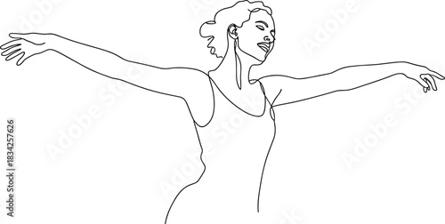Woman in one line drawing style with arms outstretched