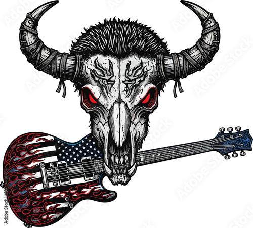 American Pride Meets Metal A Striking Design of a Skull and Guitar United in Artistic Expression