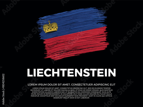 Flag of Liechtenstein. Liechtensteiner and European Culture. Vibrant, textured brushstroke effect style. Black background with copy space. Dramatic composition in negative space.