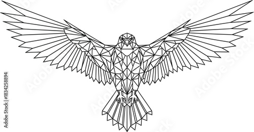 Geometric eagle with outstretched wings in a minimalist line art illustration