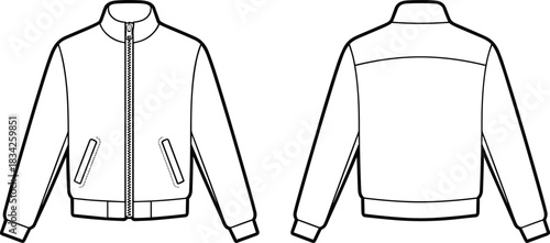 Fashion flat sketch of a men's bomber jacket front and back views clothing apparel